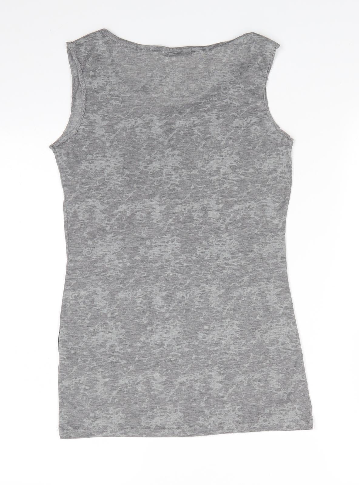 George Womens Grey Floral Polyester Basic Tank Size 8 Round Neck - Roses