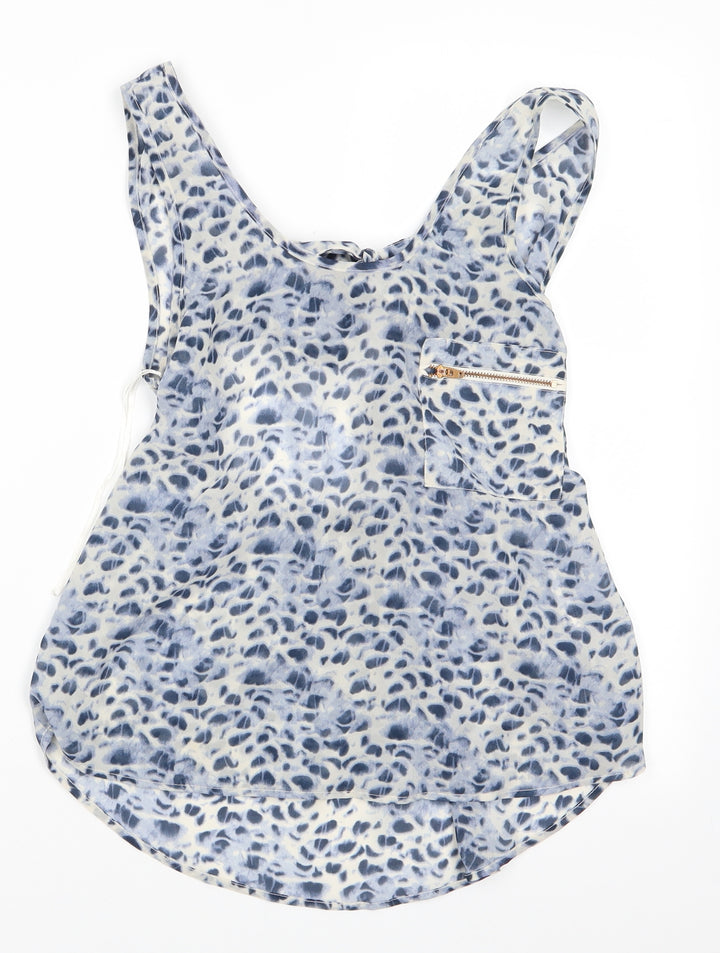 Atmosphere Womens Blue Animal Print Polyester Tunic Blouse Size 8 Round Neck - Open & Elasticated lower back with ties