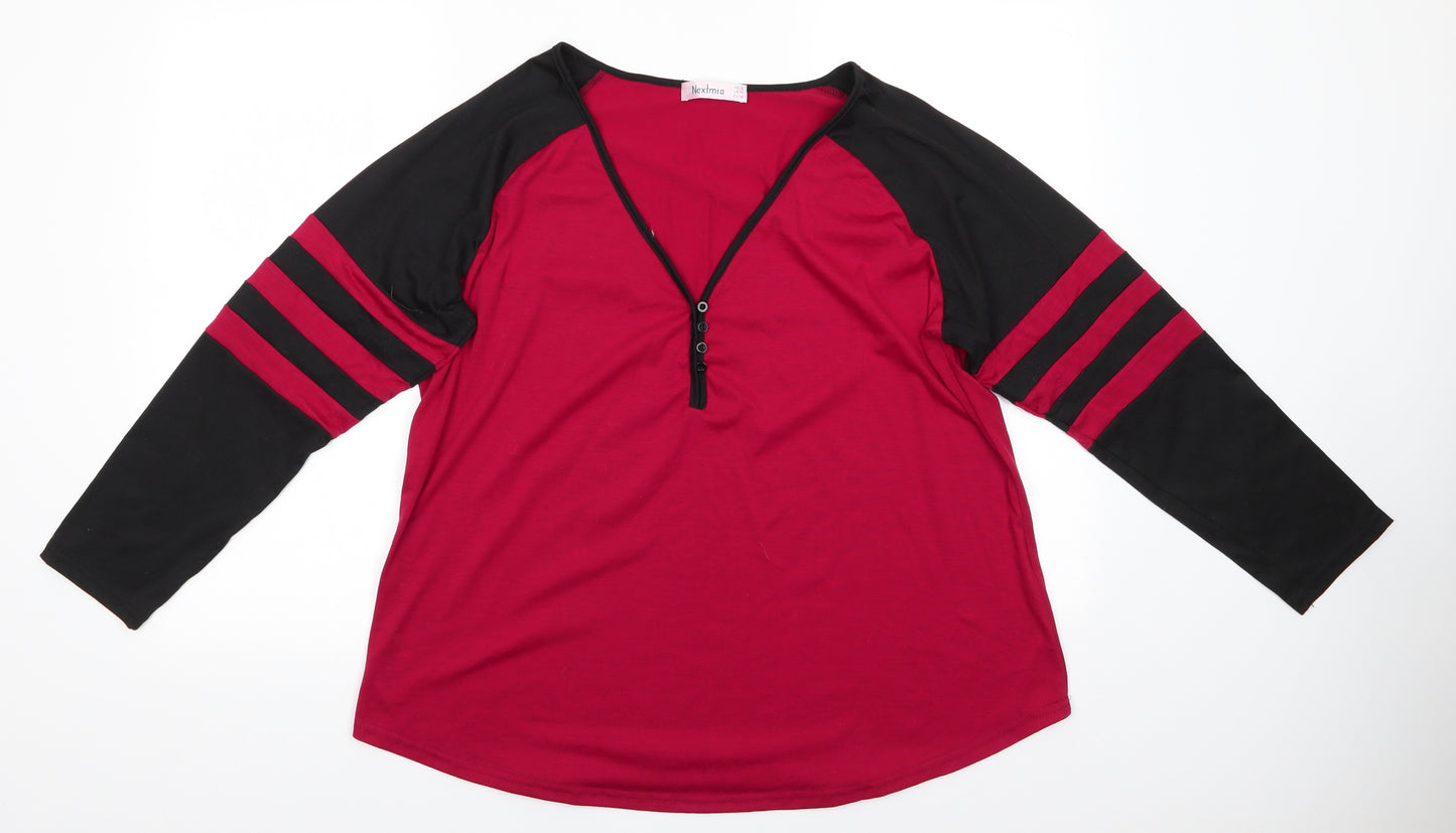 Nextmia Womens Red Striped   Pyjama Top Size 22   - Red & Black stripes