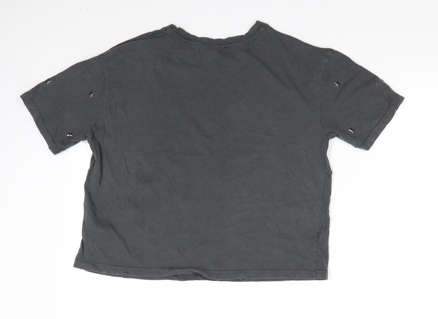New Look Womens Grey  Cotton Basic T-Shirt Size 8 Round Neck - Metal Stars over front