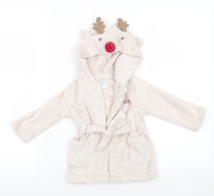 mamas & papas Girls Beige Animal Print Polyester  Gown Size 6-9 Months   - Reindeer Hood