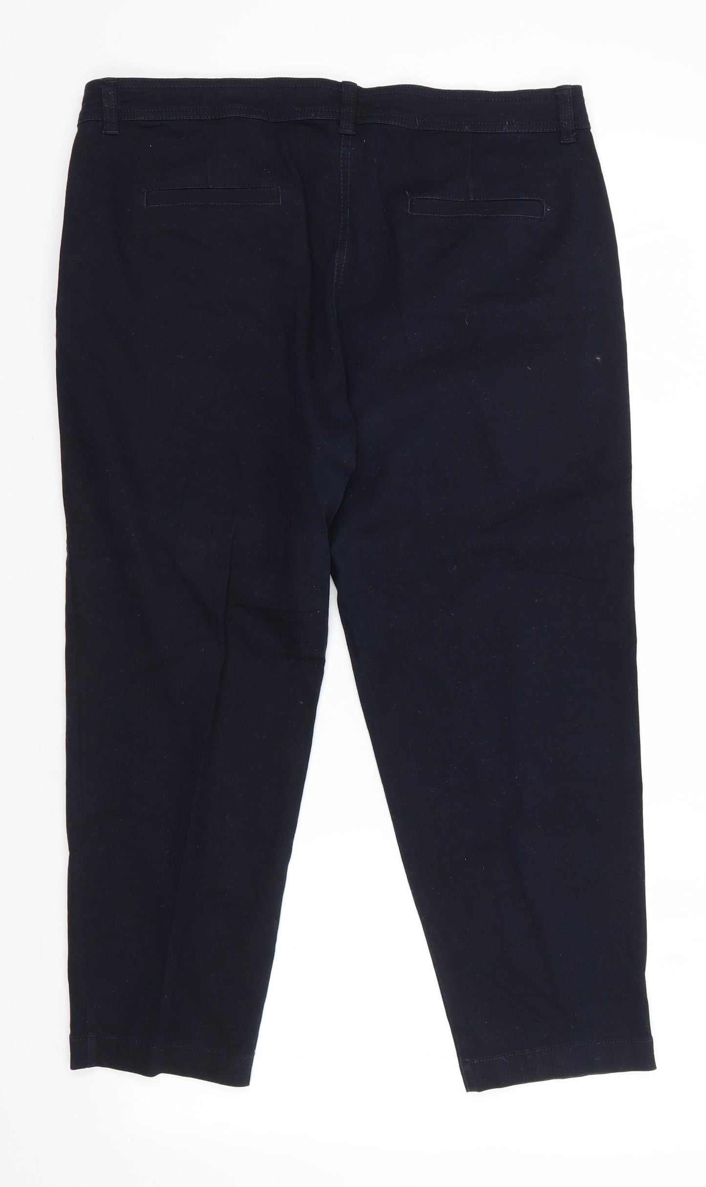 Wallis Womens Blue  Cotton Cropped Trousers Size 14 L22 in Regular  - Dark blue