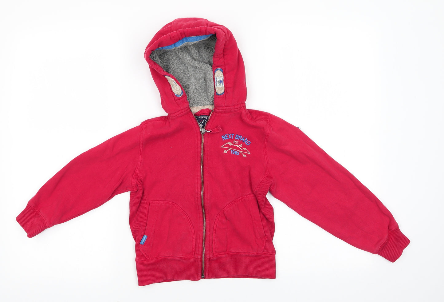 NEXT Boys Red  Cotton Full Zip Hoodie Size 6 Years   - Faux sheep fur lined hood