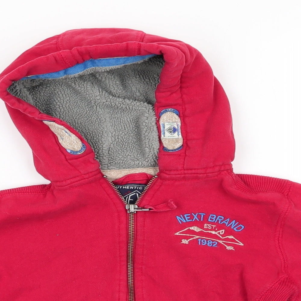 NEXT Boys Red  Cotton Full Zip Hoodie Size 6 Years   - Faux sheep fur lined hood