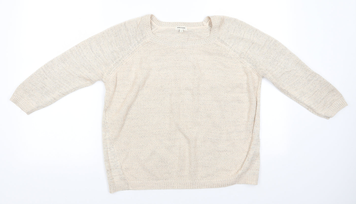 River Island Womens Beige Square Neck  Viscose Pullover Jumper Size S   - Subtle shimmer effect