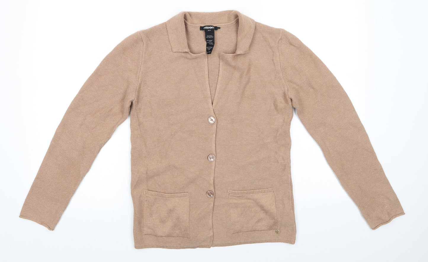 Olsen Womens Beige Collared  Cotton Cardigan Jumper Size 4