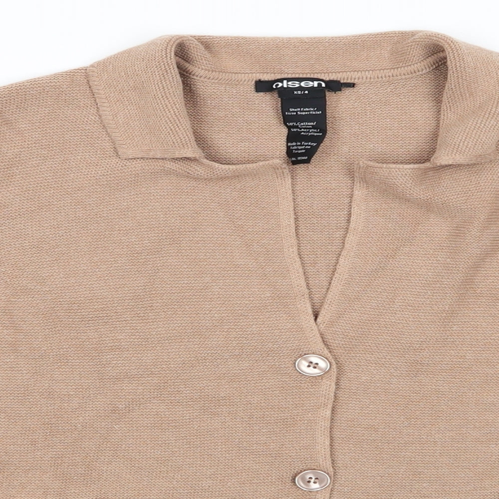 Olsen Womens Beige Collared  Cotton Cardigan Jumper Size 4