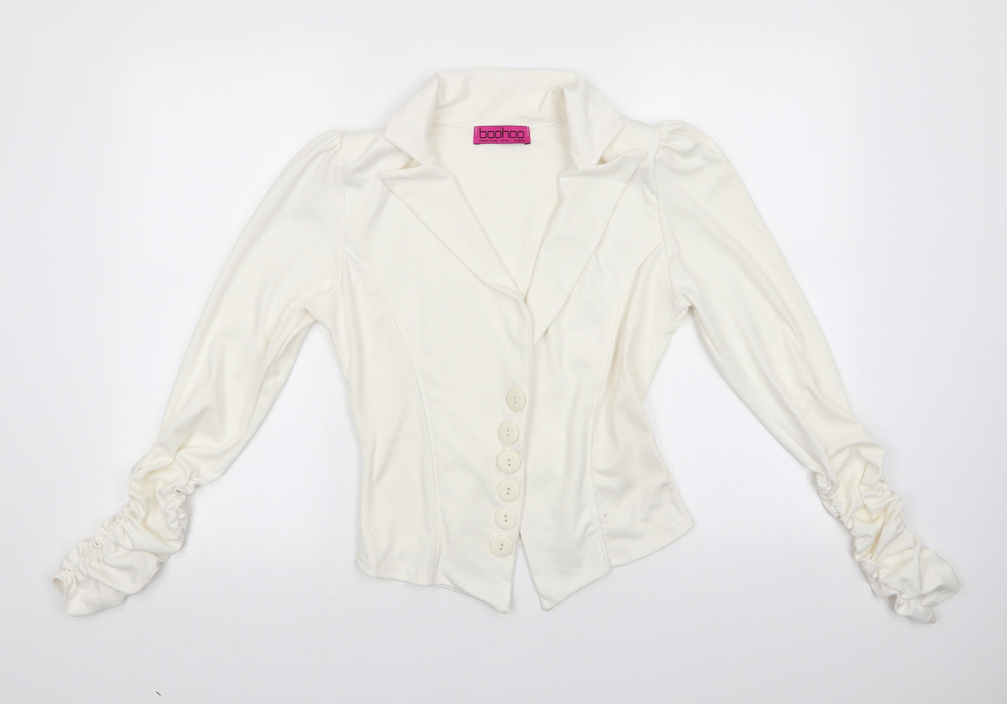 Boohoo Womens Ivory   Jacket  Size 10   - Ruched Sleeves