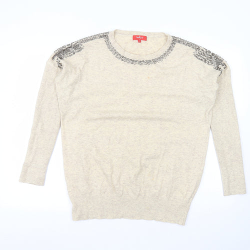 Derby Womens Beige Round Neck  Nylon Pullover Jumper Size L