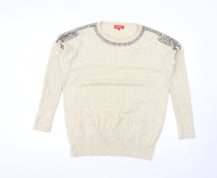 Derby Womens Beige Round Neck Nylon Pullover Jumper Size L