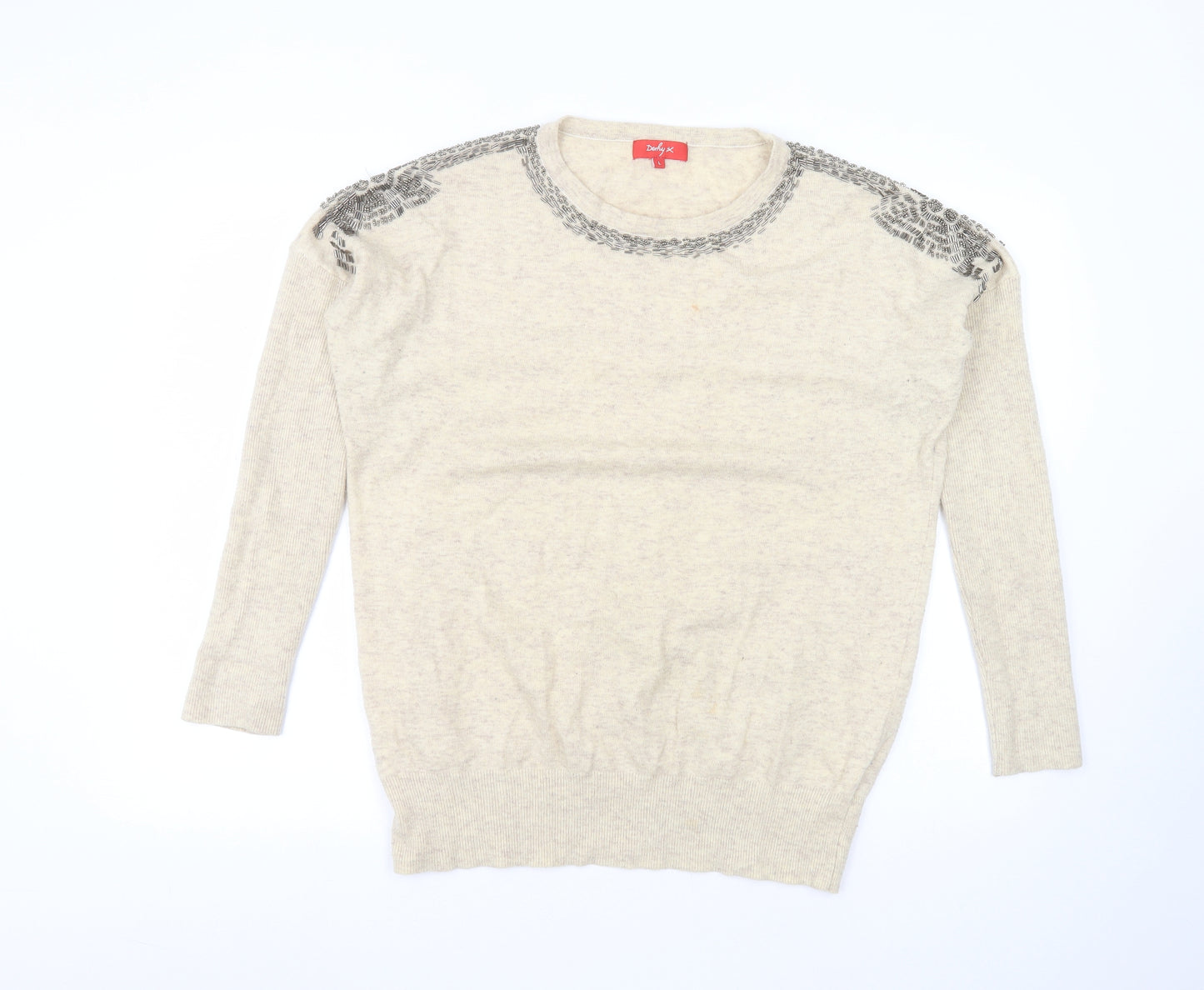 Derby Womens Beige Round Neck  Nylon Pullover Jumper Size L