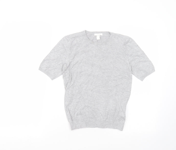 H&M Girls Grey  Viscose Basic T-Shirt Size XS Round Neck