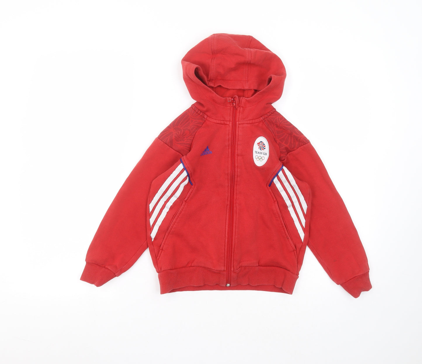adidas Boys Red  Cotton Full Zip Hoodie Size 7-8 Years
