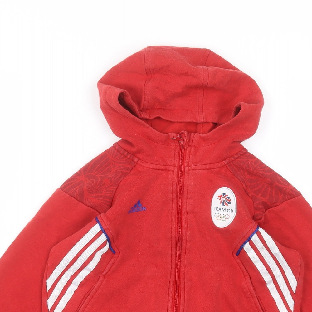 adidas Boys Red  Cotton Full Zip Hoodie Size 7-8 Years