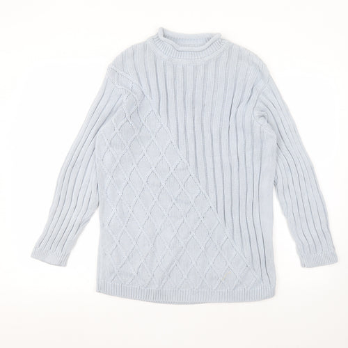 Olsen Womens Blue Round Neck  Cotton Pullover Jumper Size 10