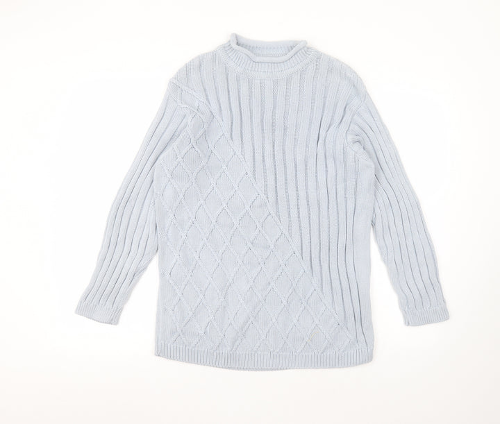 Olsen Womens Blue Round Neck Cotton Pullover Jumper Size 10