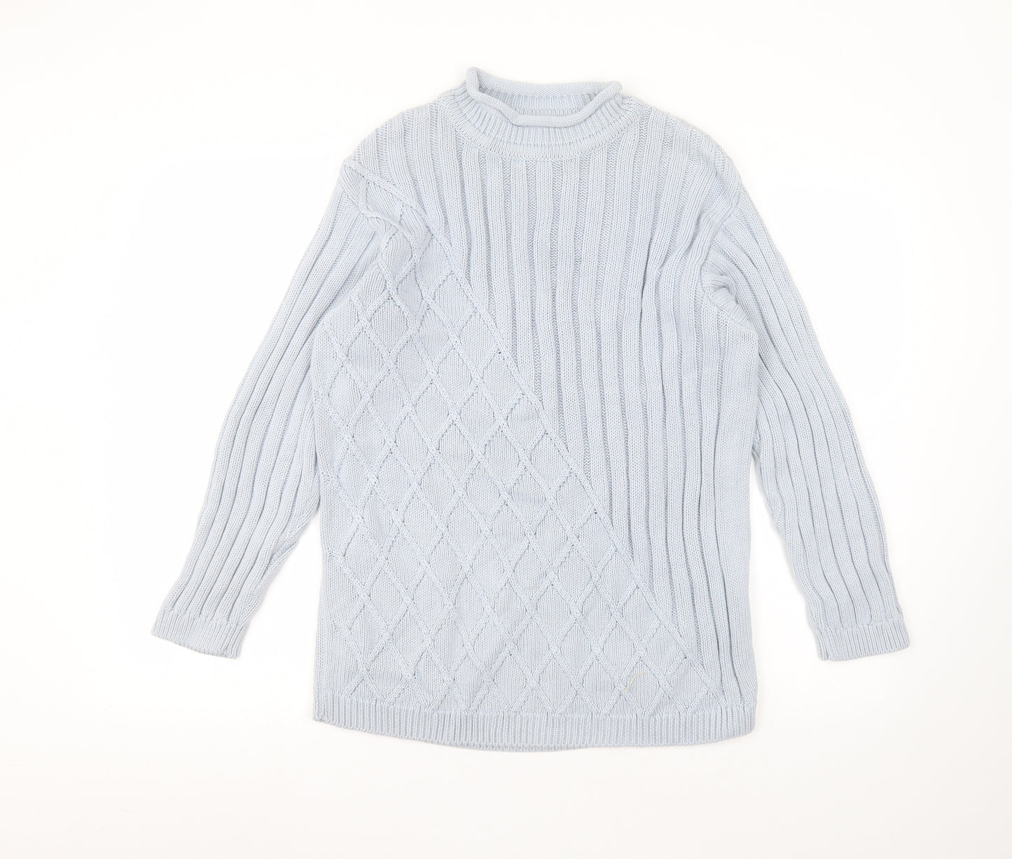 Olsen Womens Blue Round Neck  Cotton Pullover Jumper Size 10