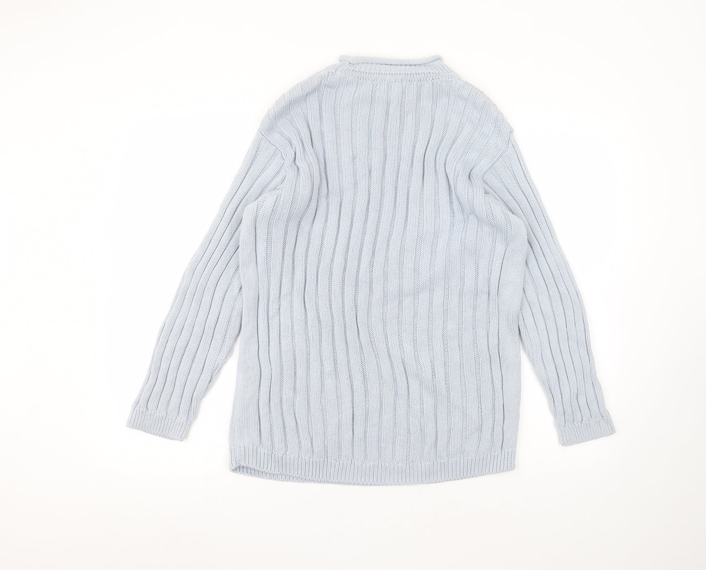 Olsen Womens Blue Round Neck  Cotton Pullover Jumper Size 10