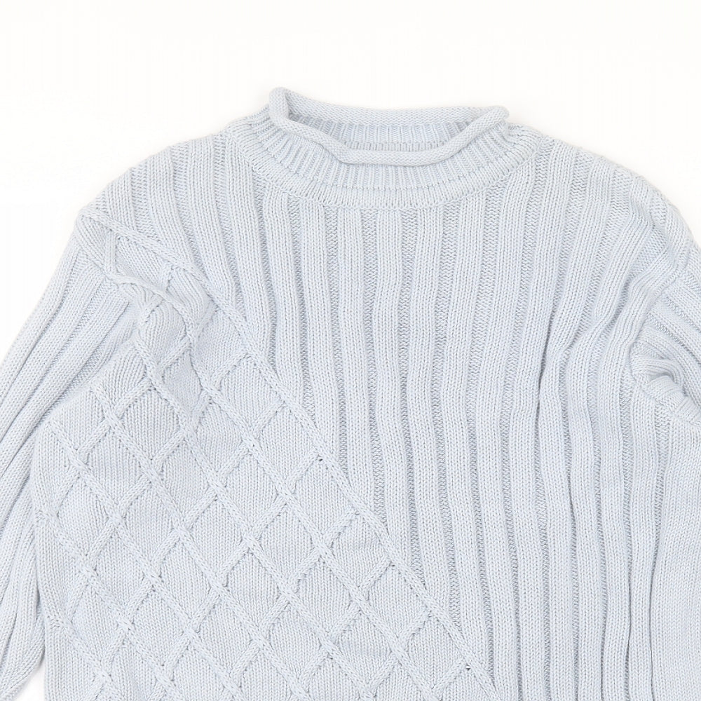 Olsen Womens Blue Round Neck  Cotton Pullover Jumper Size 10