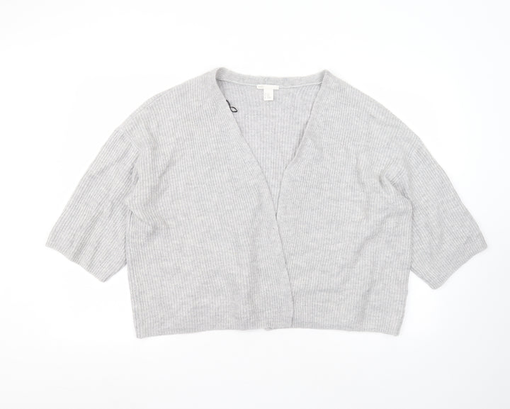 H&M Womens Grey V-Neck  Acrylic Cardigan Jumper Size XS