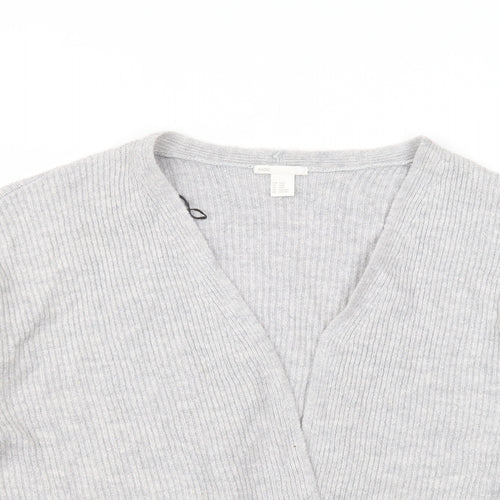 H&M Womens Grey V-Neck  Acrylic Cardigan Jumper Size XS