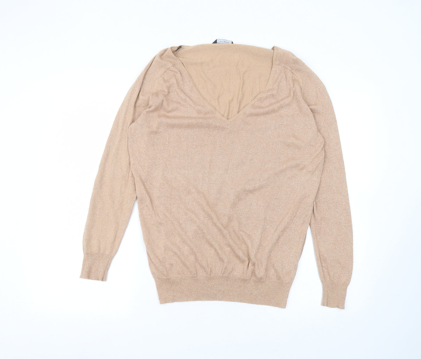 Dorothy Perkins Womens Beige  Viscose Basic T-Shirt Size 12 Round Neck