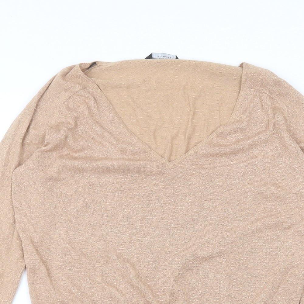 Dorothy Perkins Womens Beige  Viscose Basic T-Shirt Size 12 Round Neck