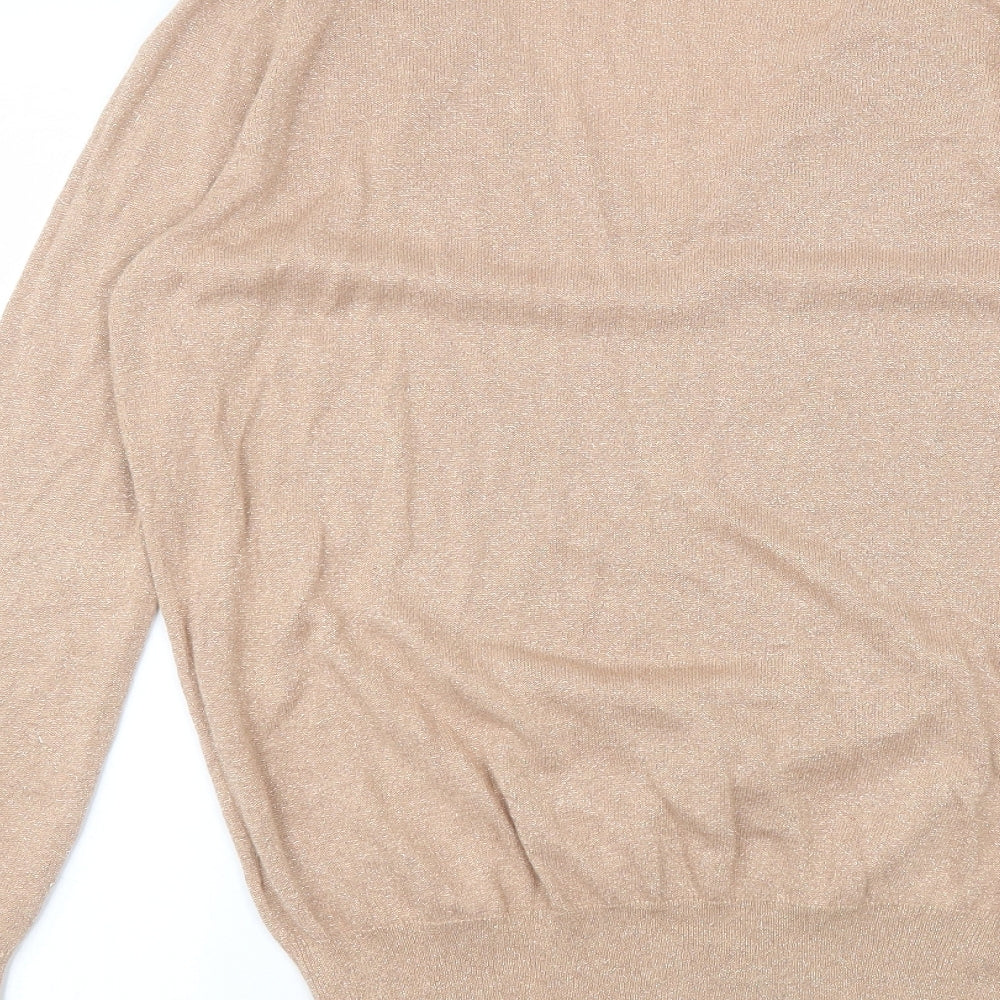 Dorothy Perkins Womens Beige  Viscose Basic T-Shirt Size 12 Round Neck