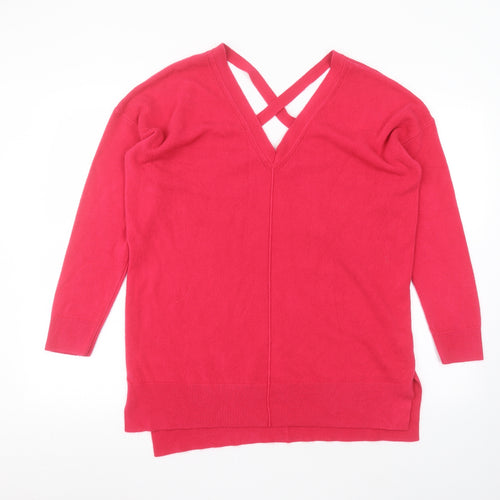 Matalan Womens Pink V-Neck  Acrylic Pullover Jumper Size L