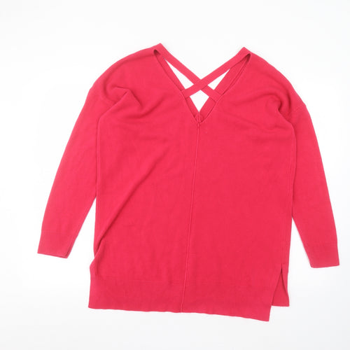 Matalan Womens Pink V-Neck  Acrylic Pullover Jumper Size L