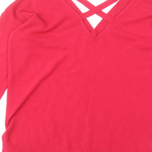 Matalan Womens Pink V-Neck  Acrylic Pullover Jumper Size L