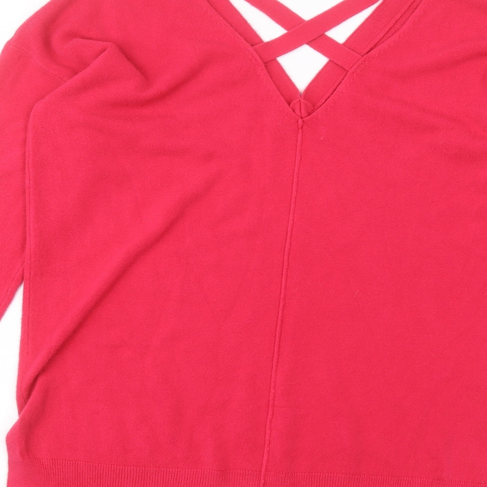 Matalan Womens Pink V-Neck  Acrylic Pullover Jumper Size L