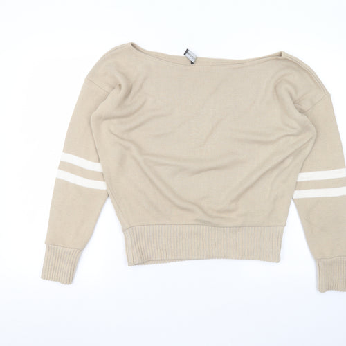 PRETTYLITTLETHING Womens Brown Round Neck  Acrylic Pullover Jumper Size S