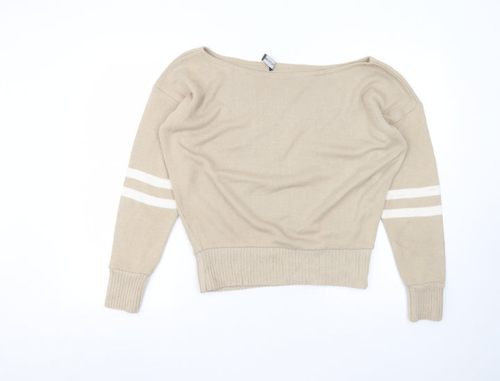 PRETTYLITTLETHING Womens Brown Round Neck  Acrylic Pullover Jumper Size S