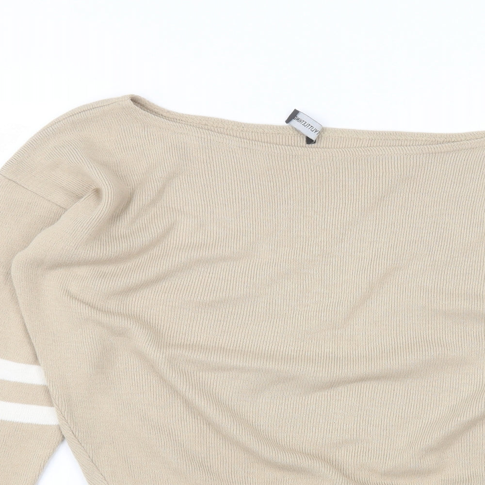 PRETTYLITTLETHING Womens Brown Round Neck  Acrylic Pullover Jumper Size S