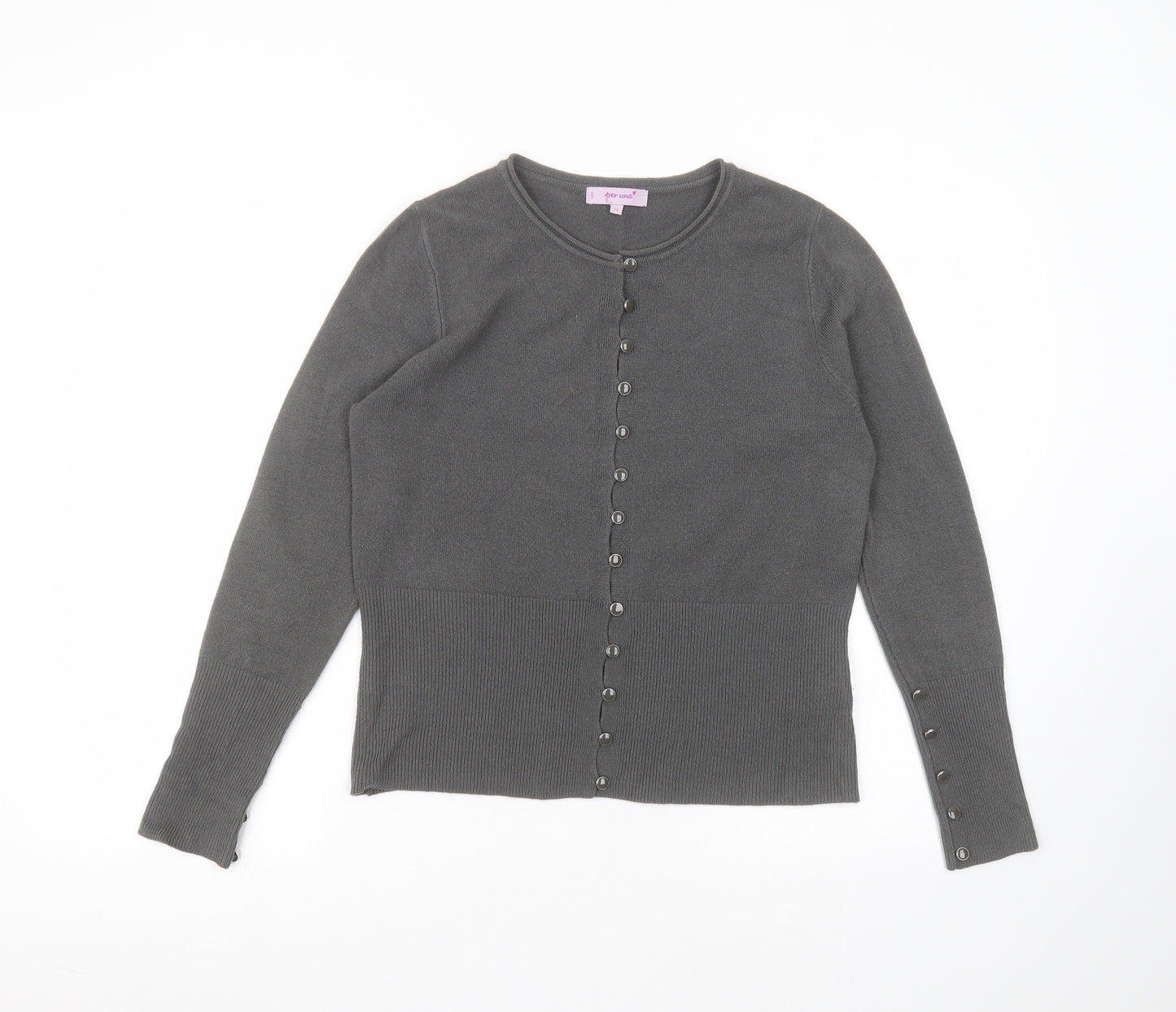 Per Una Womens Grey Round Neck  Acrylic Cardigan Jumper Size 14