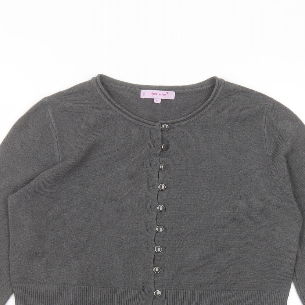 Per Una Womens Grey Round Neck  Acrylic Cardigan Jumper Size 14
