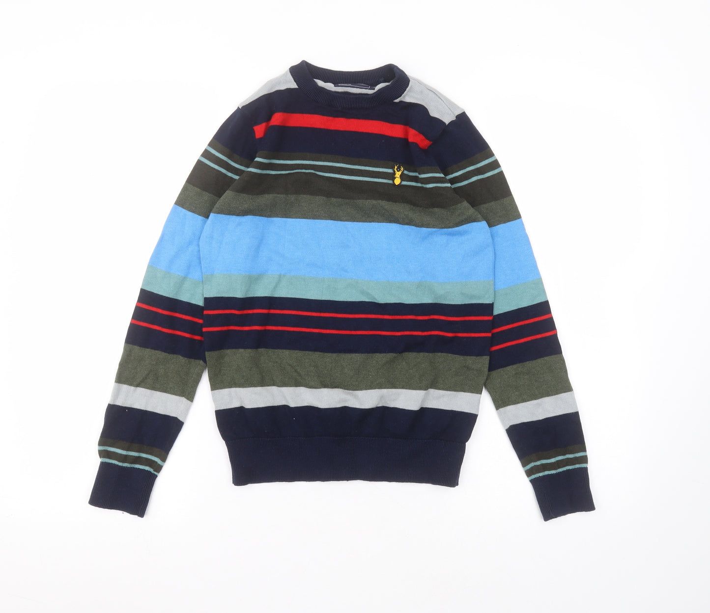 NEXT Boys Blue Round Neck Striped Cotton Pullover Jumper Size 11 Years