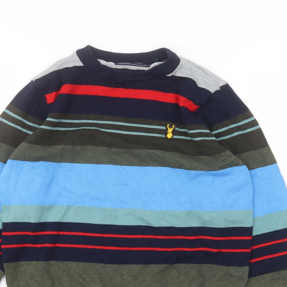 NEXT Boys Blue Round Neck Striped Cotton Pullover Jumper Size 11 Years