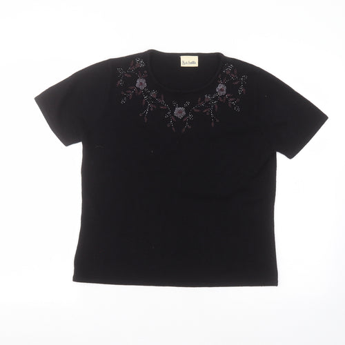 isabelle Womens Black  Acrylic Basic T-Shirt Size 12 Round Neck