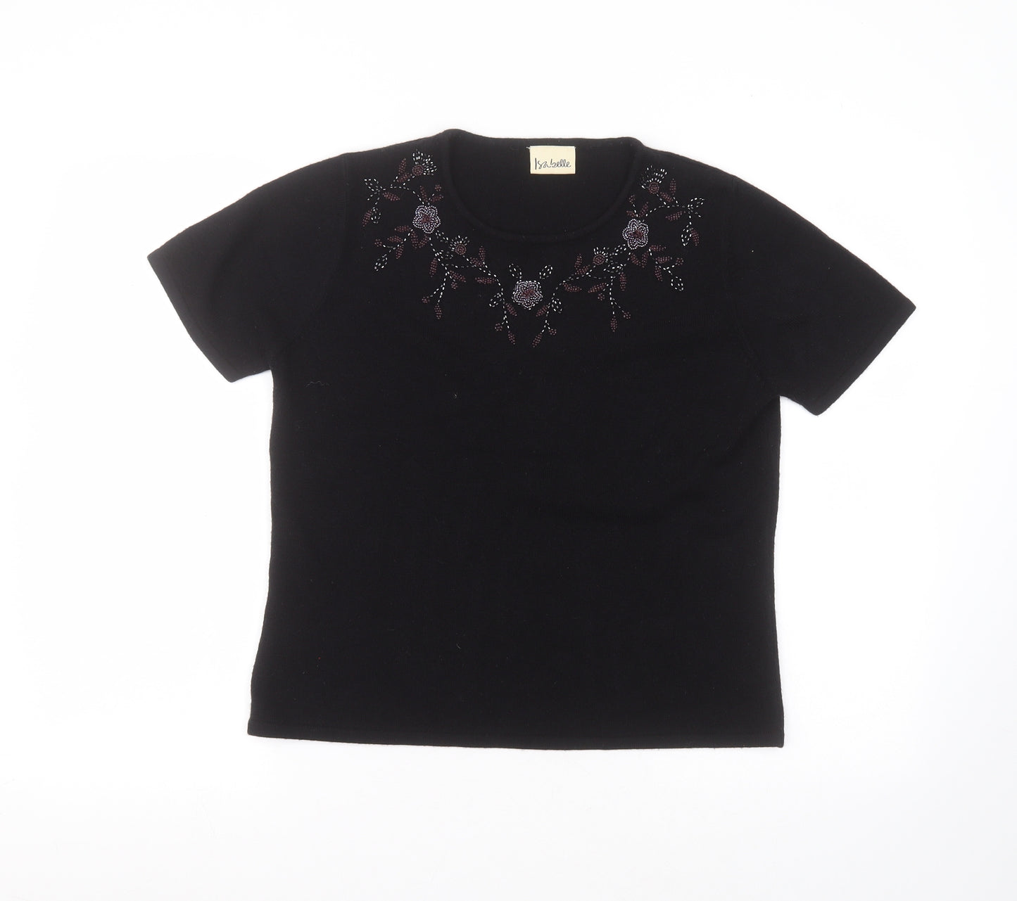 isabelle Womens Black  Acrylic Basic T-Shirt Size 12 Round Neck