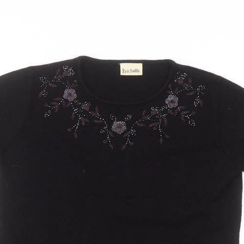 isabelle Womens Black  Acrylic Basic T-Shirt Size 12 Round Neck