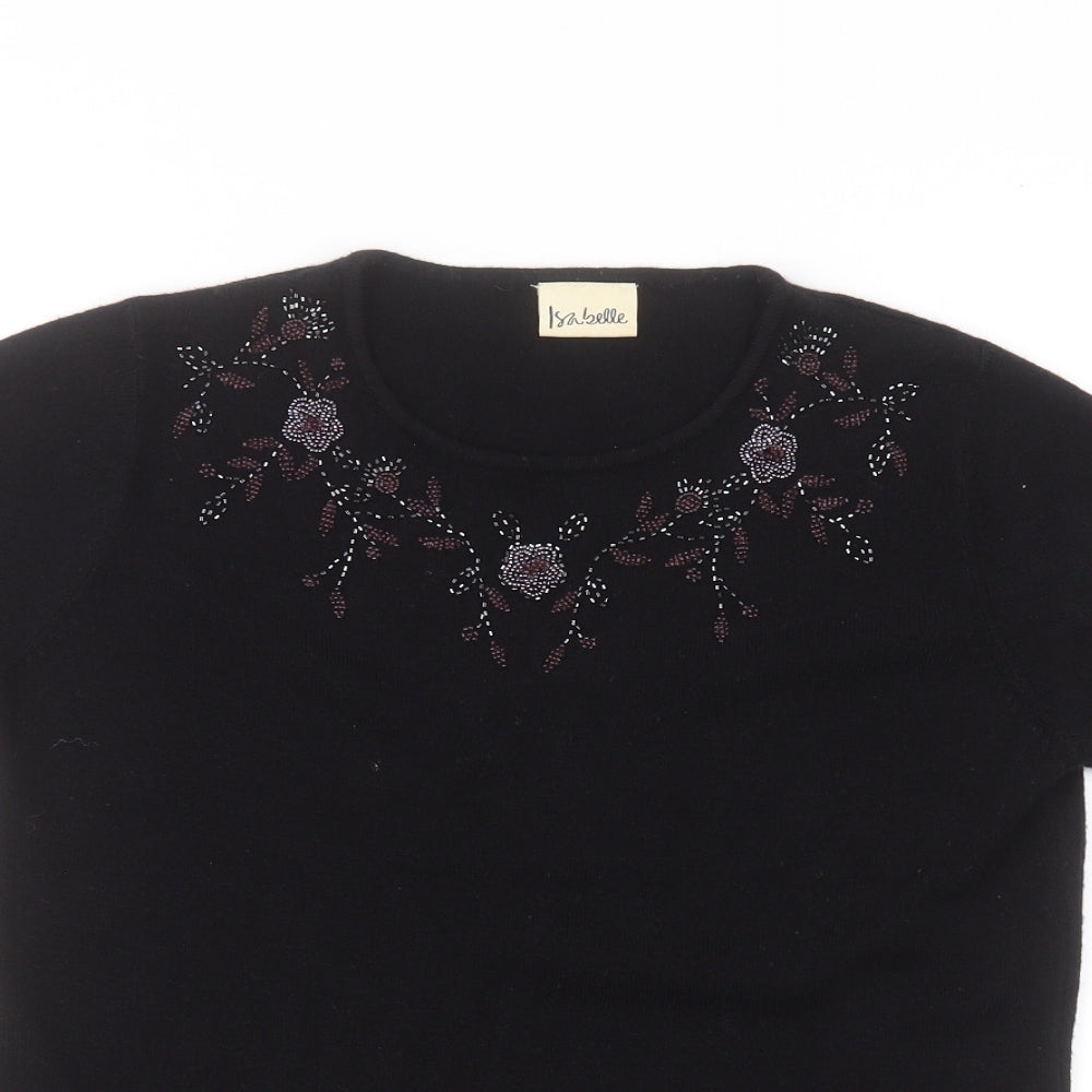 isabelle Womens Black  Acrylic Basic T-Shirt Size 12 Round Neck