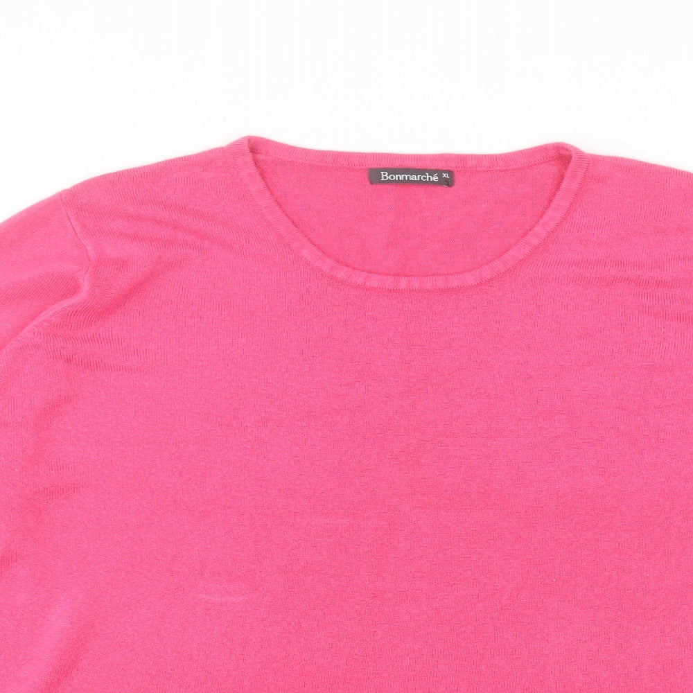 Bonmarché Womens Pink  Acrylic Basic T-Shirt Size XL Round Neck