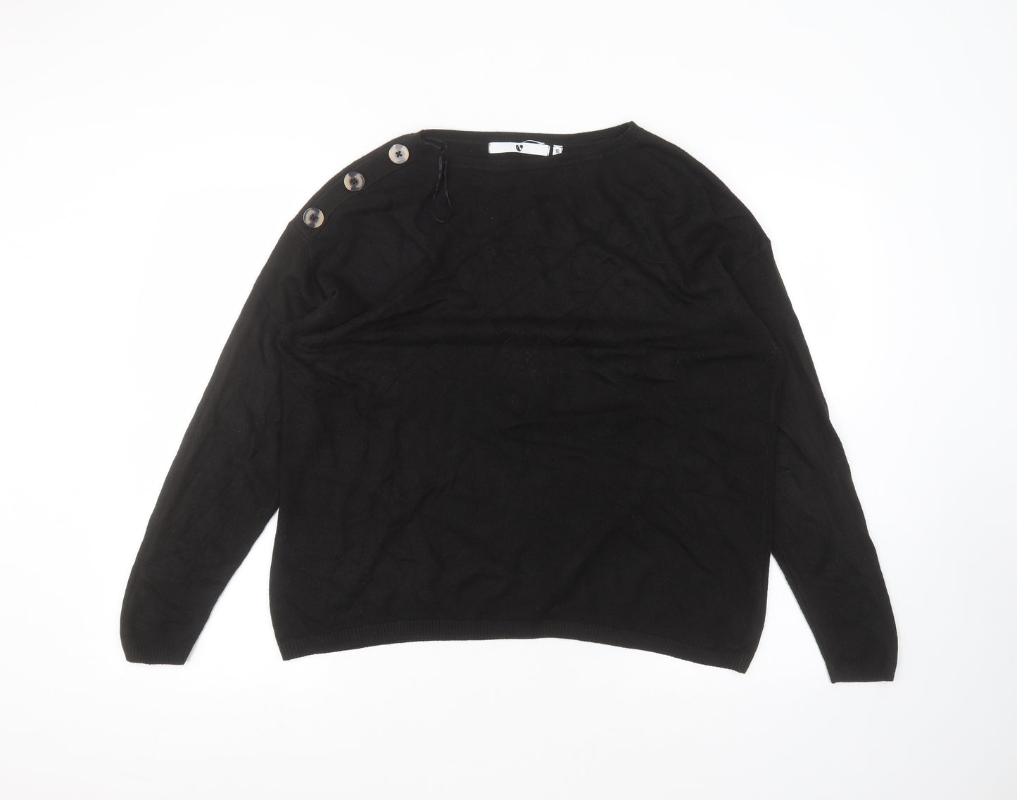 Very Womens Black  Acrylic Basic T-Shirt Size 16 Round Neck