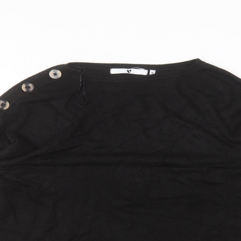 Very Womens Black  Acrylic Basic T-Shirt Size 16 Round Neck