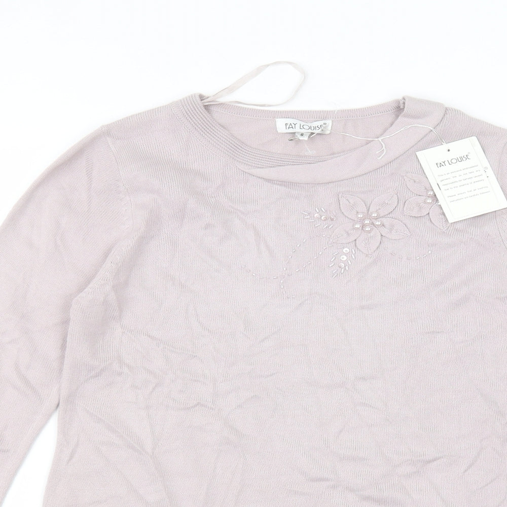 fay louise Womens Pink  Acrylic Basic T-Shirt Size S Round Neck