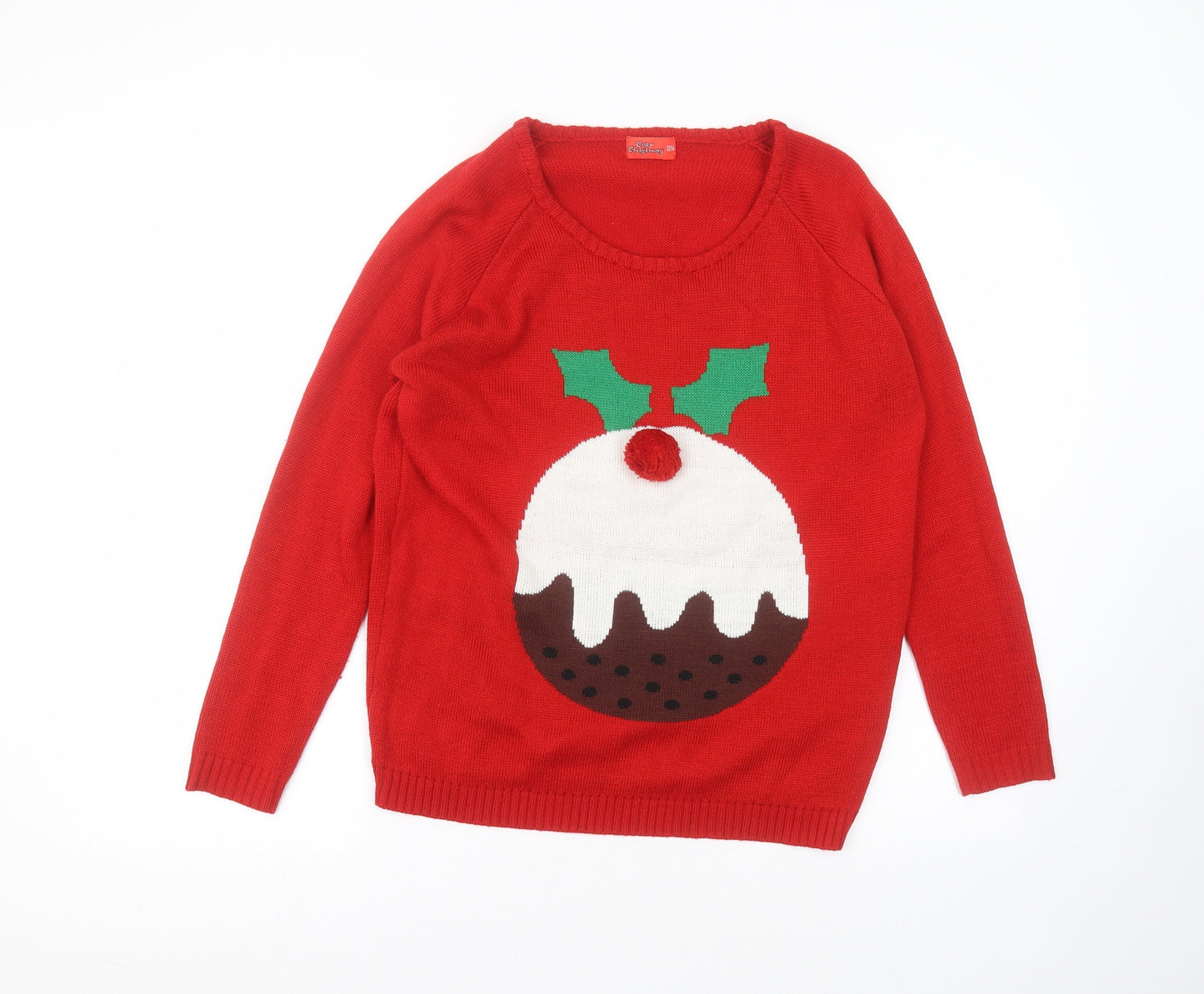 cozy christmas Womens Red Round Neck  Acrylic Pullover Jumper Size 12   - christmas jumper