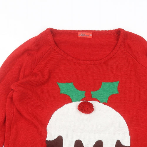 cozy christmas Womens Red Round Neck  Acrylic Pullover Jumper Size 12   - christmas jumper