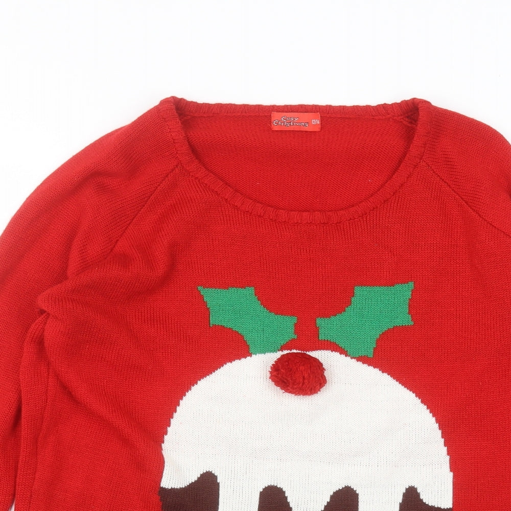 cozy christmas Womens Red Round Neck  Acrylic Pullover Jumper Size 12   - christmas jumper